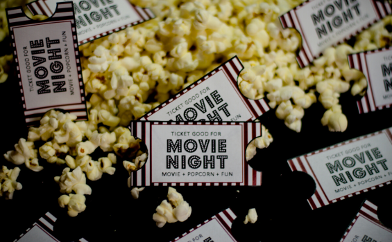 movie tickets and popcorn